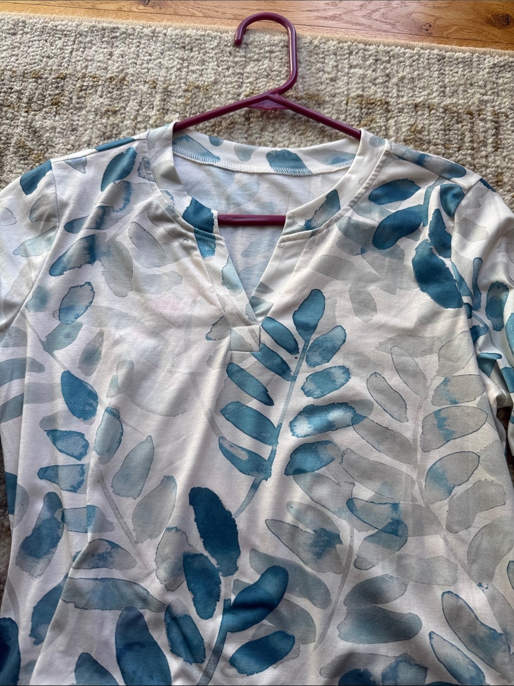 Women’s White Blouse with Blue Leaf Print